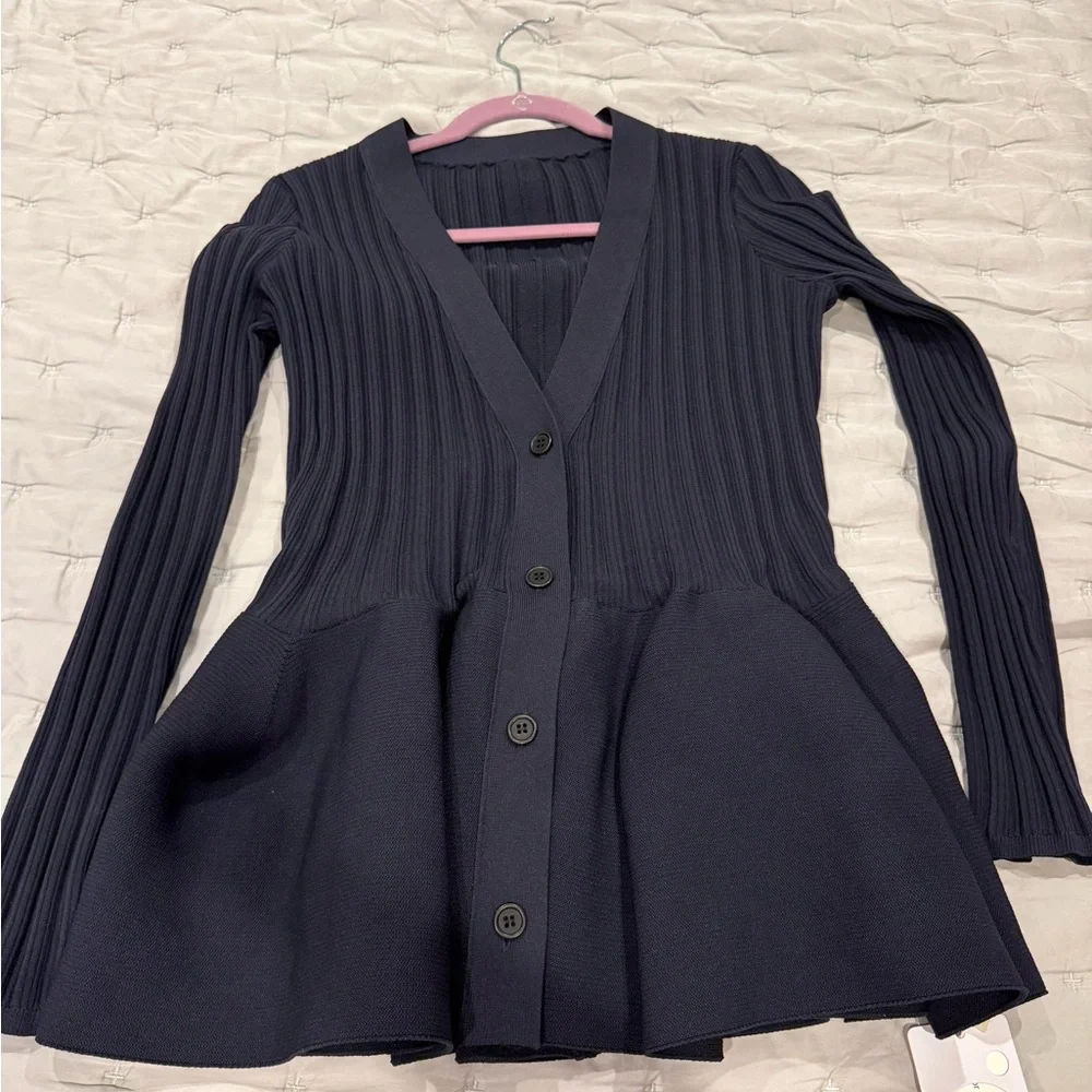 Commense brand Elegant Black Ribbed Women's peplum top - Picture 3 of 5